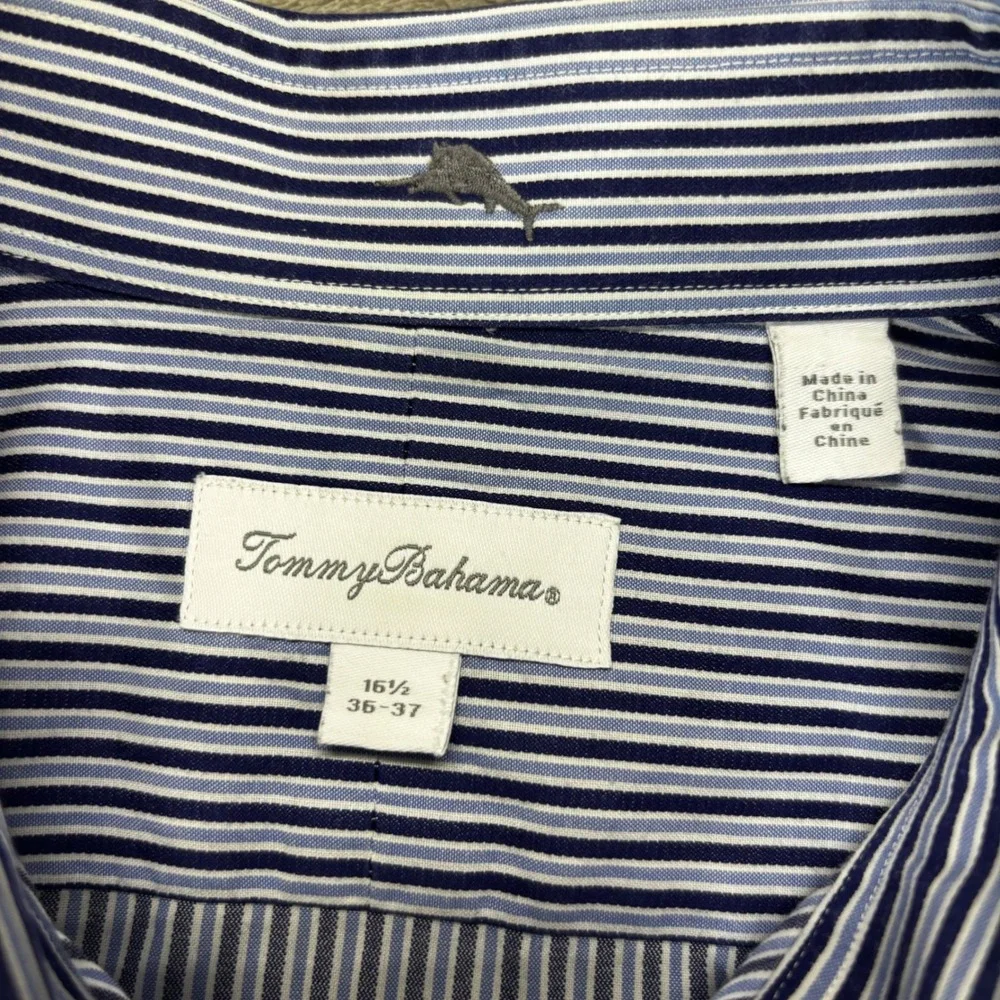 Tommy Bahama Button Down Mens 16.5‎ 36-37 Blue Striped Long Sleeve Shirt